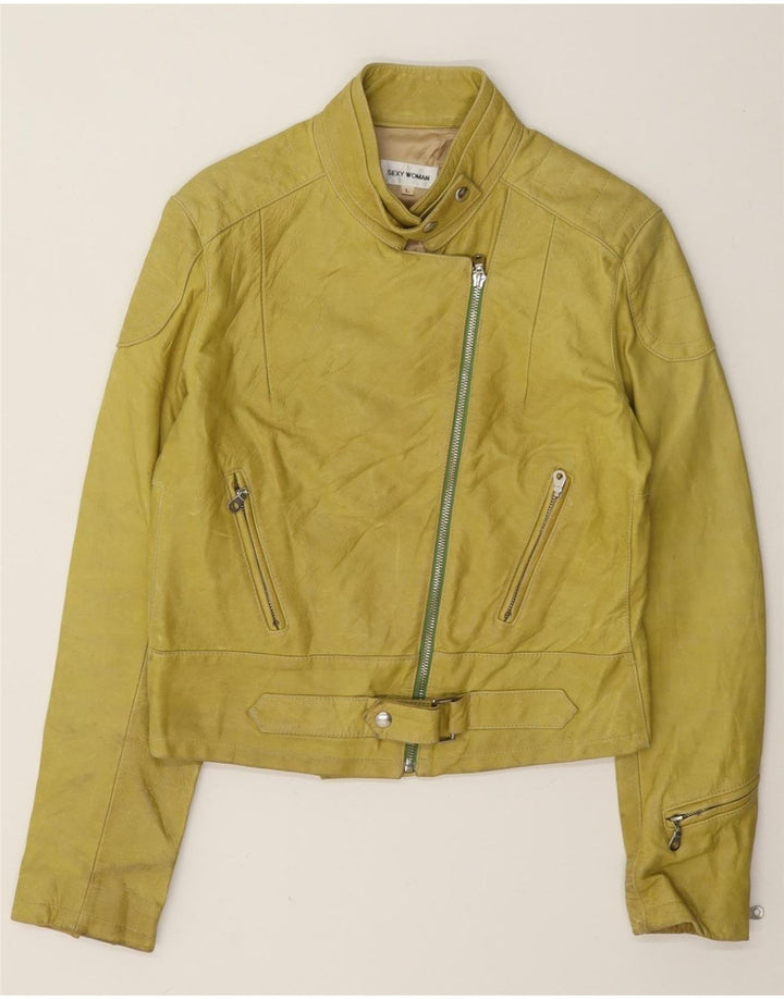 Vintage Γυναικείο Δερμάτινο Μπουφάν Biker UK 14 Large Yellow