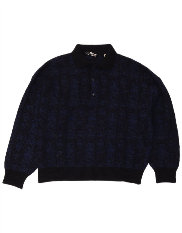 Aeffe Ανδρικό πουλόβερ Polo Neck Jumper IT 50 Medium Navy Blue γεωμετρικό μαλλί