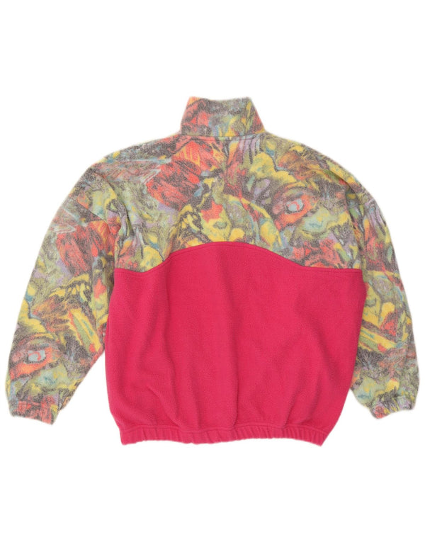 Vintage γυναικείο αφηρημένο μοτίβο fleece jumper UK 20 2XL Pink Colourblock