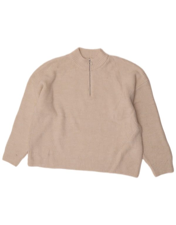 Marks & Spencer Γυναικείο πουλόβερ με φερμουάρ UK 22 3XL Μπεζ ακρυλικό