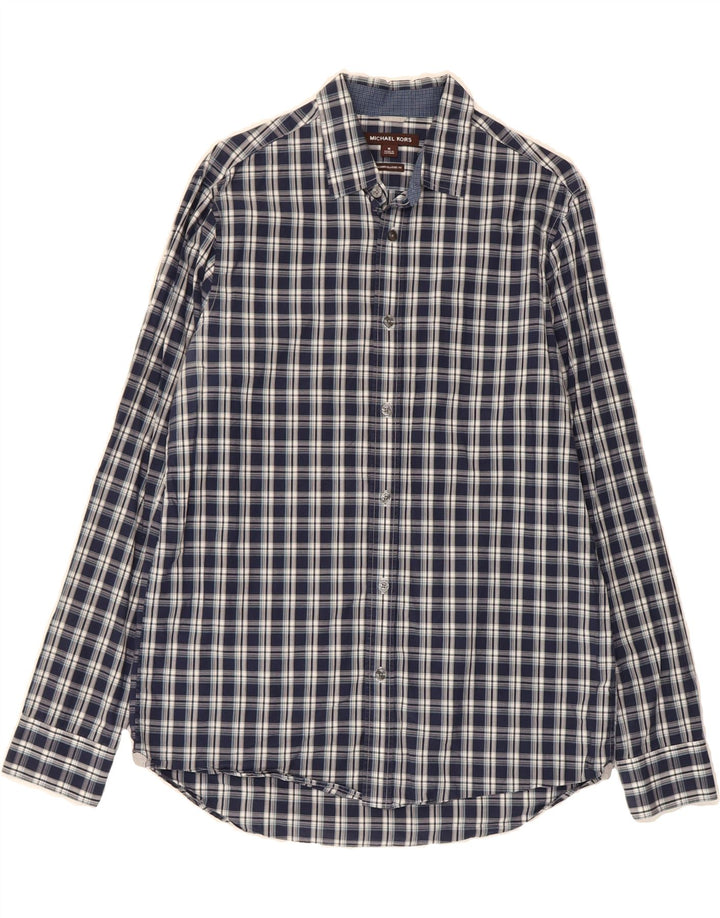 MICHAEL KORS Mens Tailored Classic Fit Shirt Medium Navy Blue Check Cotton Vintage Michael Kors and Second-Hand Michael Kors from Messina Hembry 