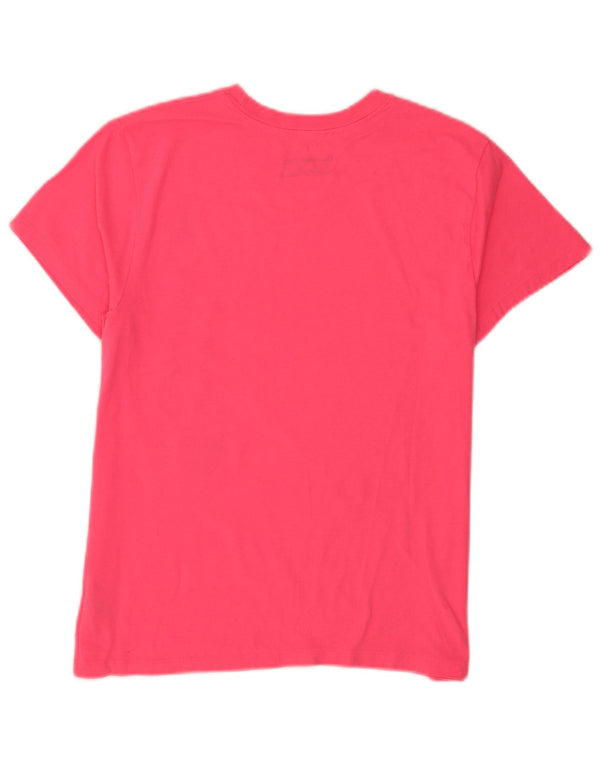 Champion Γυναικείο γραφικό T-Shirt Top UK 12 Medium Pink Βαμβακερό