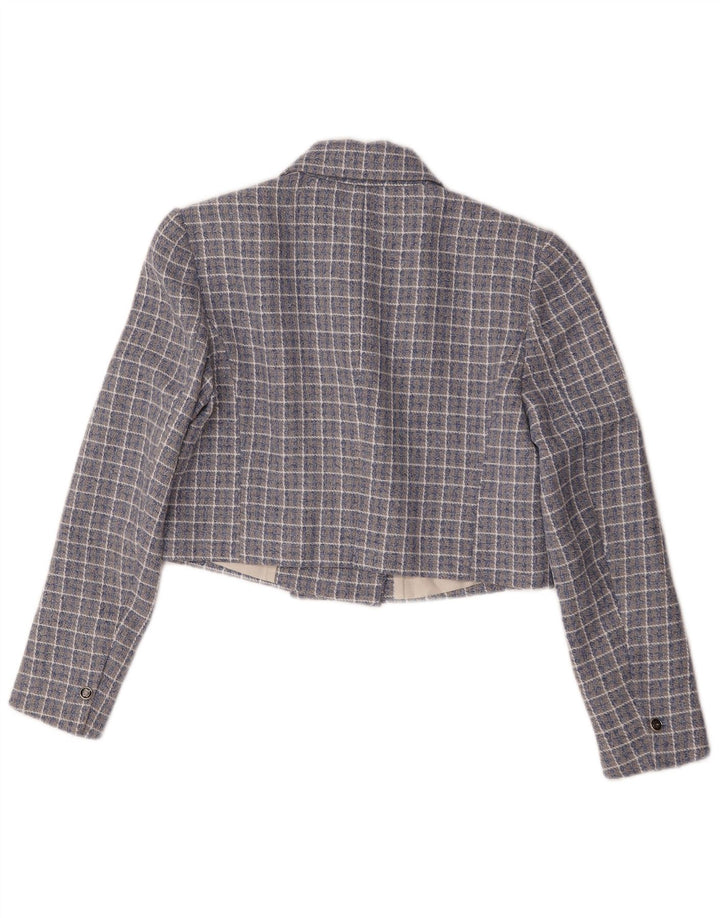 Zara Γυναικείο Μπουφάν Blazer με διπλό στήθος Crop UK 14 Medium Blue Check