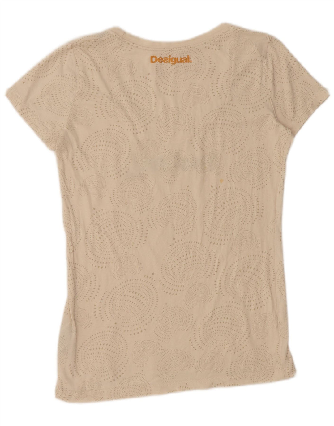 DESIGUAL Γυναικείο T-Shirt με γραφικό τοπ UK 14 Μεγάλο μπεζ βαμβακερό στίγμα