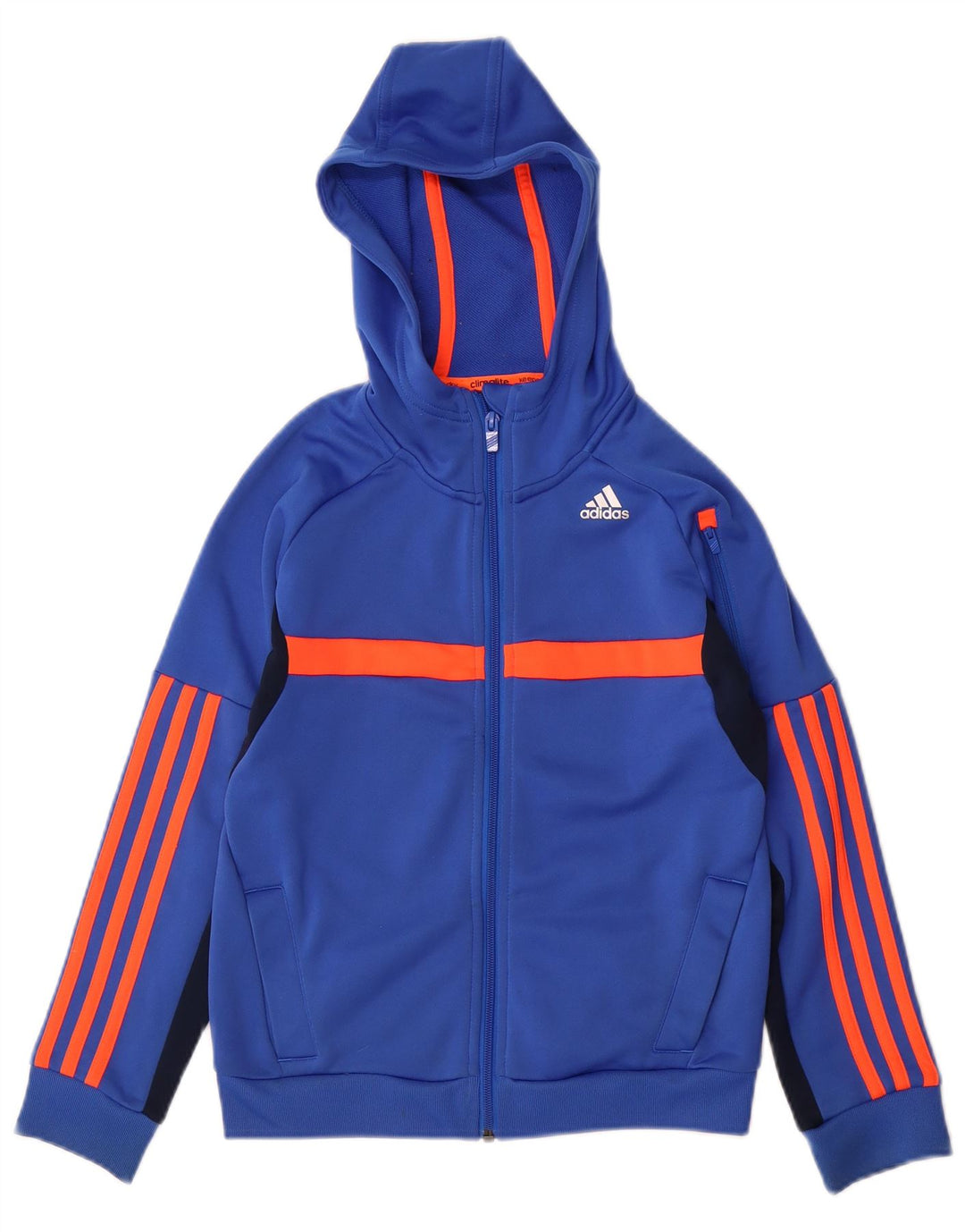Πουλόβερ ADIDAS Boys Climalite με κουκούλα 9-10 ετών μπλε χρώματος