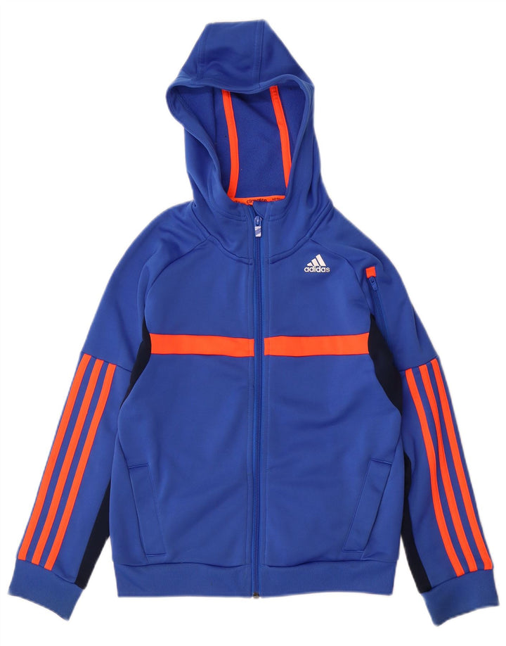 Πουλόβερ ADIDAS Boys Climalite με κουκούλα 9-10 ετών μπλε χρώματος