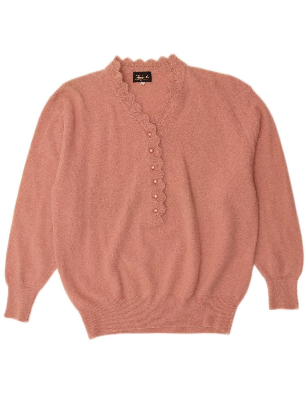 Vintage γυναικείο πουλόβερ με λαιμό και λαιμό IT 52 2XL Pink Angora