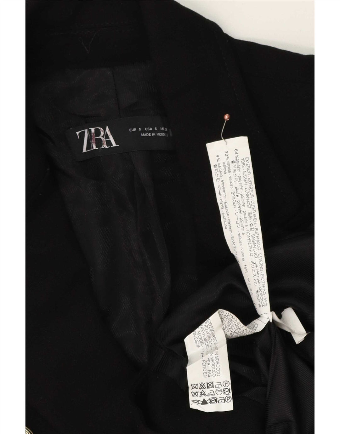 Zara Γυναικείο Μπλέιζερ Διπλό Μπουφάν UK 10 Μικρό Μαύρο Πολυεστέρα