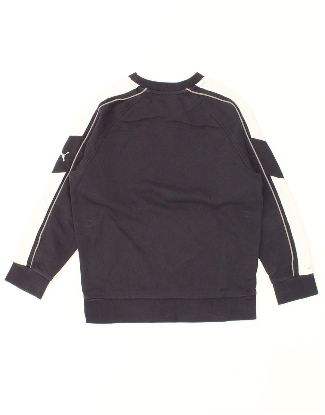 PUMA Boys Graphic Sweatshirt Jumper 7-8 Years Small Navy Blue Colourblock Vintage Puma and Second-Hand Puma from Messina Hembry 
