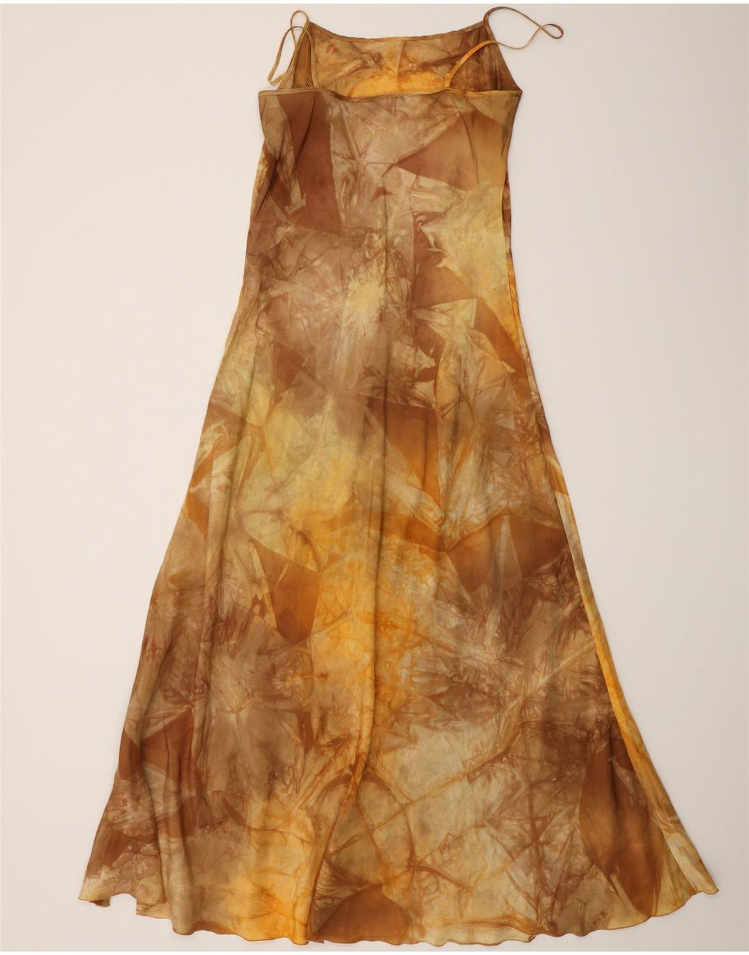 Vintage Γυναικείο Abstract Pattern Maxi Slip φόρεμα IT 44 Μεσαίο καφέ μετάξι