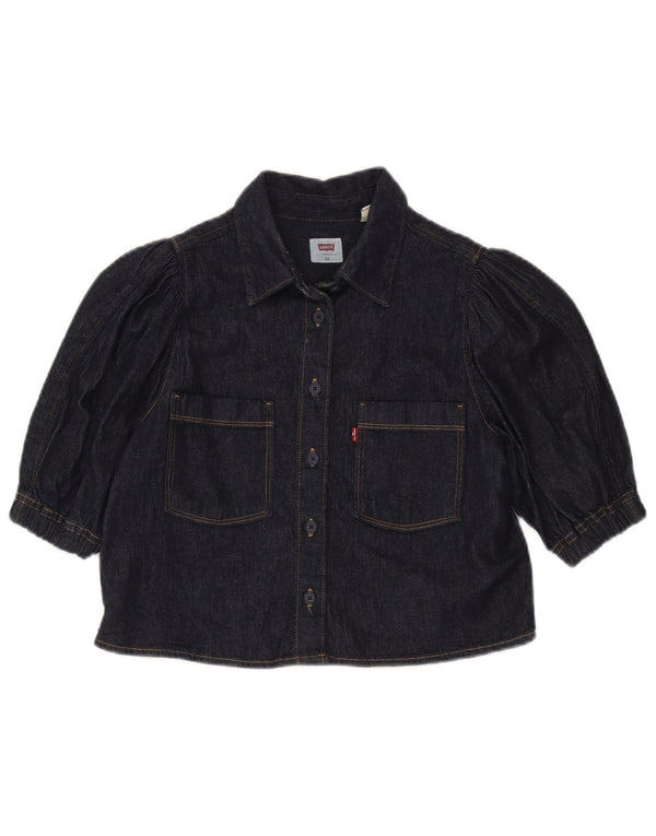 Γυναικείο Levi's Relaxed Fit κοντομάνικο Crop τζιν πουκάμισο UK 6 XS Navy Blue
