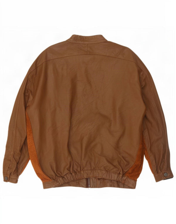Vintage Ανδρικό Bomber Δερμάτινο Μπουφάν UK 38 Medium Brown Colourblock