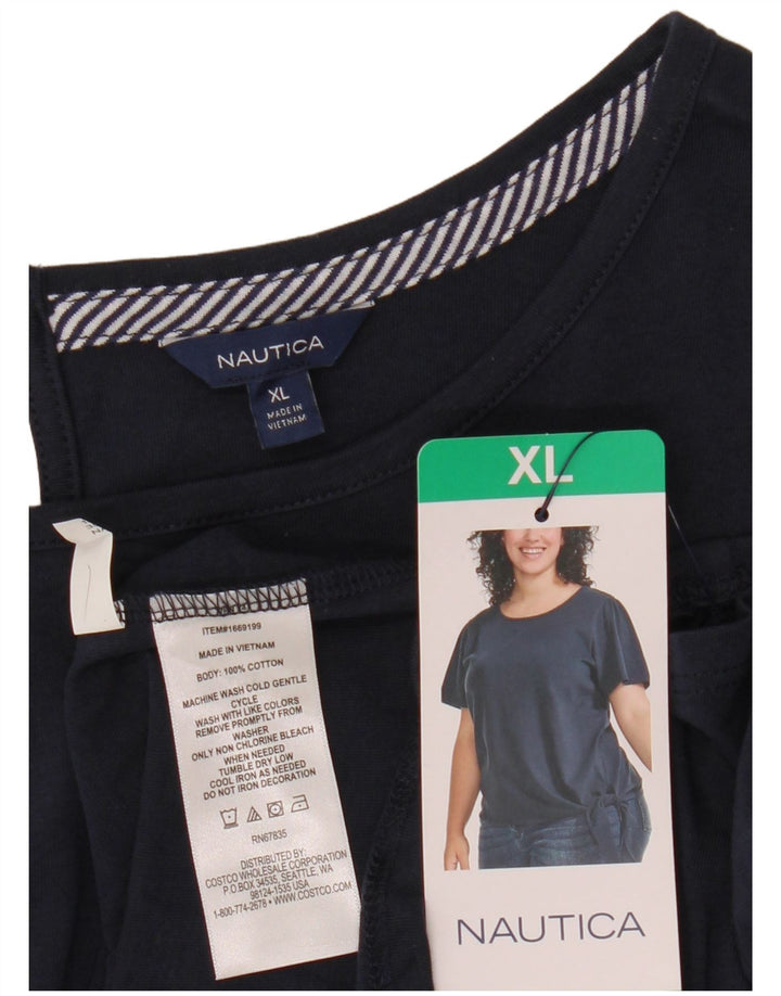 NAUTICA Γυναικεία μπλούζα γραβάτα μπλούζα τοπ UK 18 XL Navy Blue Cotton