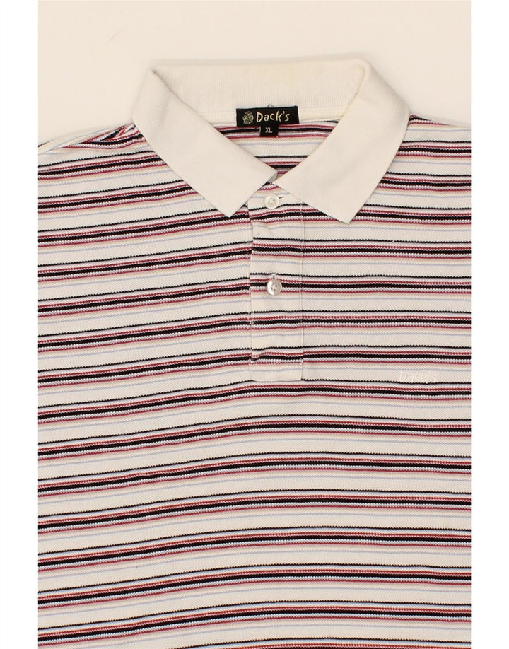 DACK'S Mens Polo Shirt XL White Striped Cotton Vintage Dack's and Second-Hand Dack's from Messina Hembry 