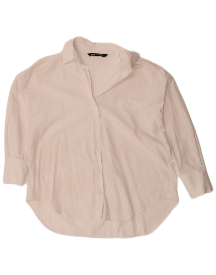 ZARA Womens Oversized Longline Shirt UK 10 Small White Cotton