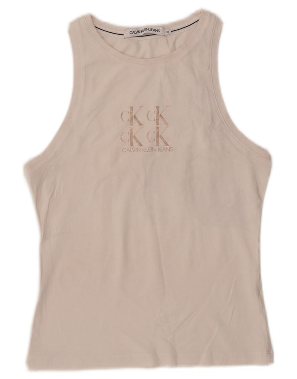 CALVIN KLEIN JEANS Γυναικείο Crop Graphic Vest Top UK 6 XS White
