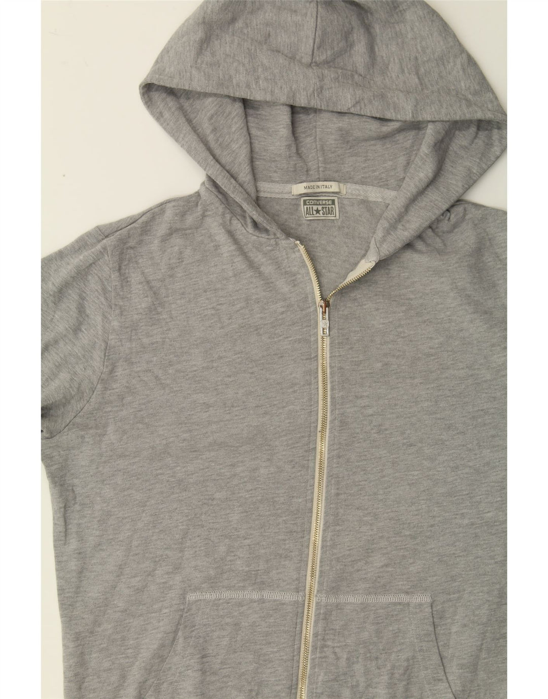 CONVERSE Womens Graphic Zip Hoodie Sweater UK 14 Medium Grey Cotton Vintage Converse and Second-Hand Converse from Messina Hembry 