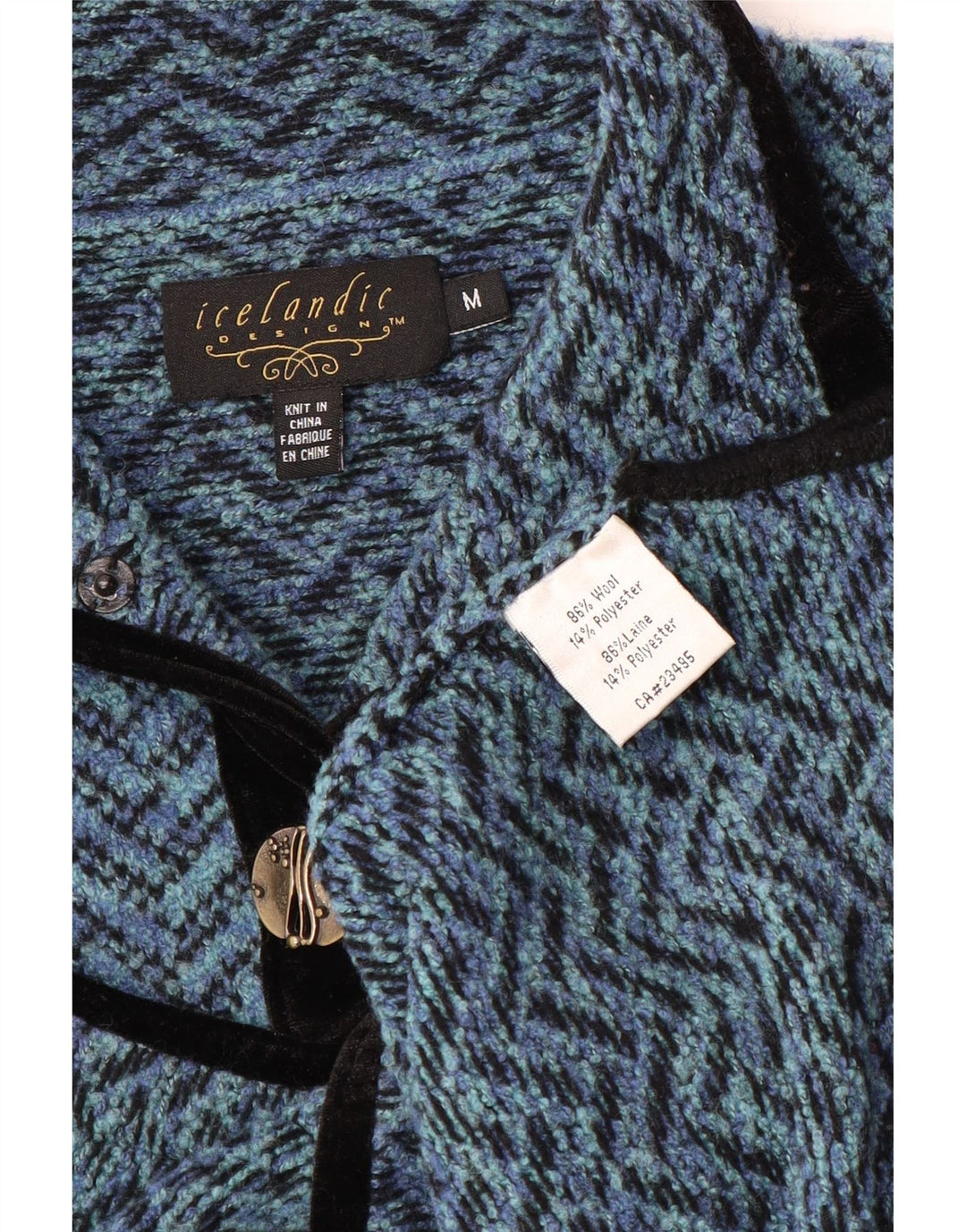 ICELANDIC Womens Cardigan Sweater UK 14 Medium Blue Chevron Wool