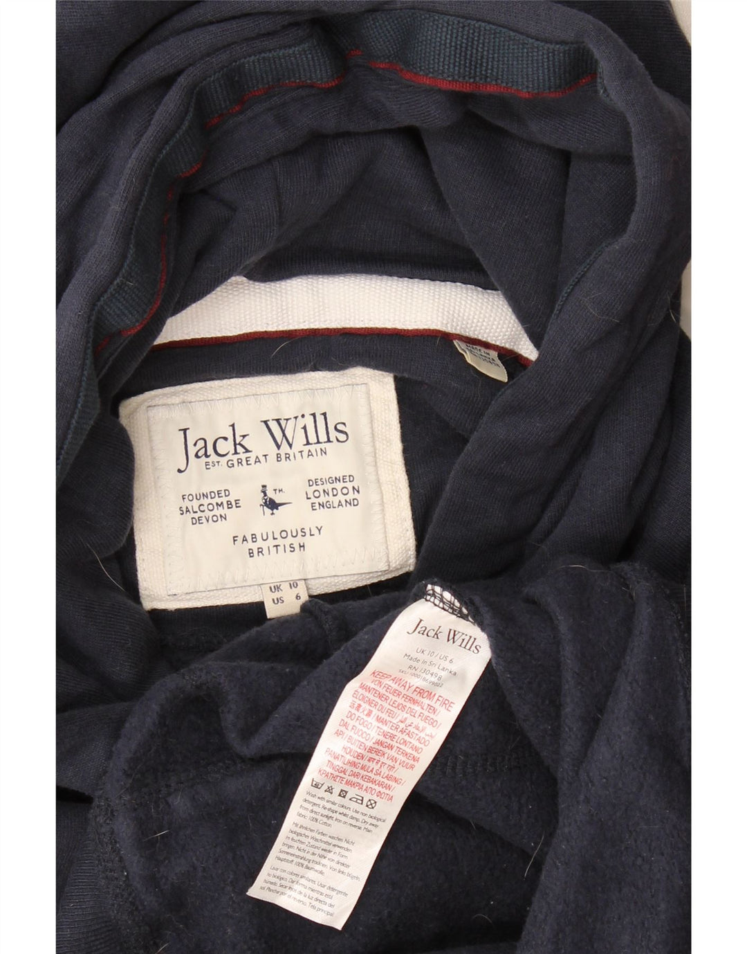 Jack Wills Womens Devon Graphic Hoodie Jumper UK 10 Small Navy Blue