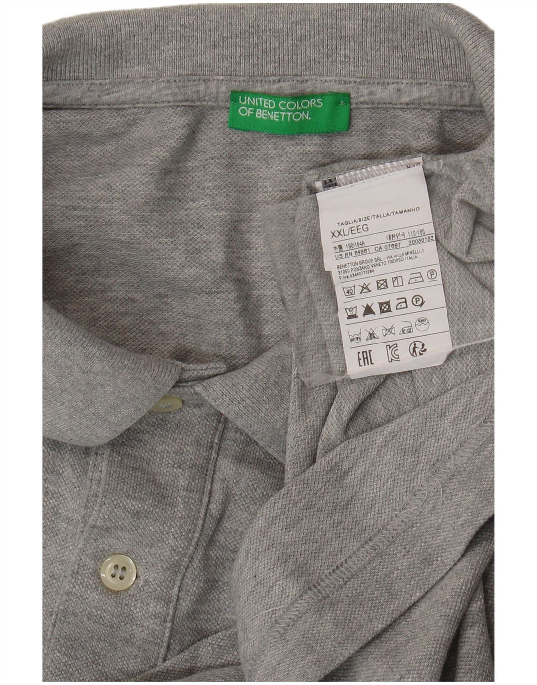 BENETTON Ανδρικό Πόλο Μπλουζάκι 2XL Γκρι βαμβακερό
