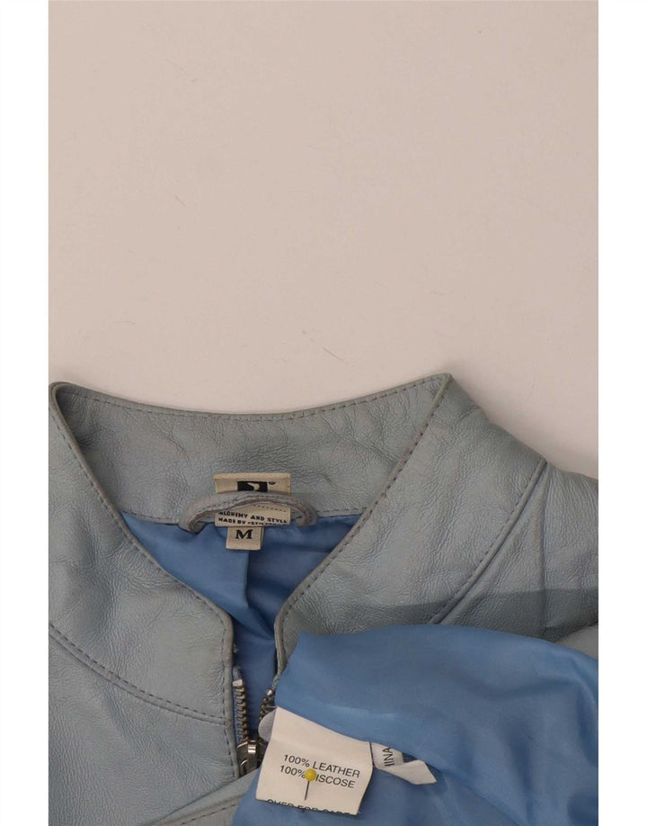 Vintage Γυναικείο Δερμάτινο Μπουφάν UK 14 Medium Blue Leather