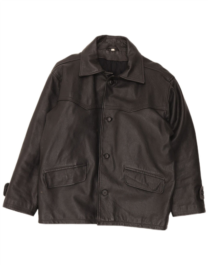 VINTAGE Mens Loose Fit Leather Jacket IT 48 Medium Black Leather