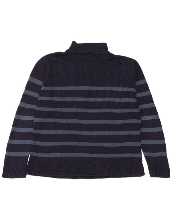PIERRE CARDIN Womens Zip Neck Jumper Sweater UK 16 Large Navy Blue Striped