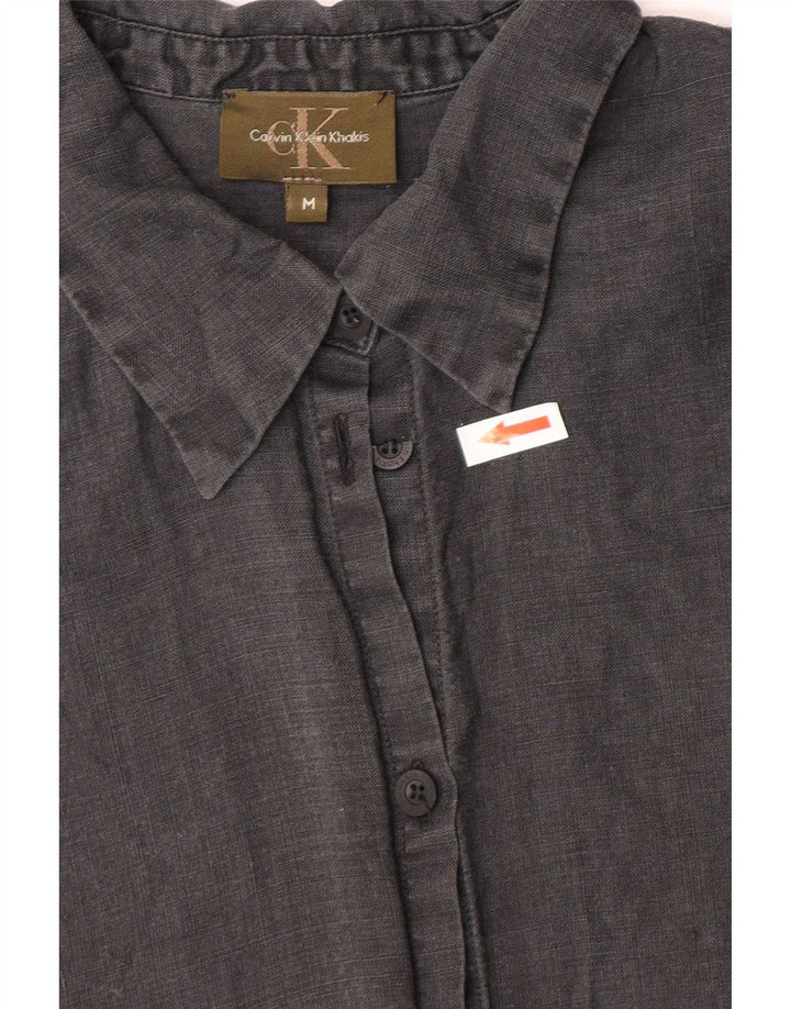 Calvin Klein Γυναικείο Χακί Πουκάμισο UK 12 Μεσαίο Γκρι Λινό