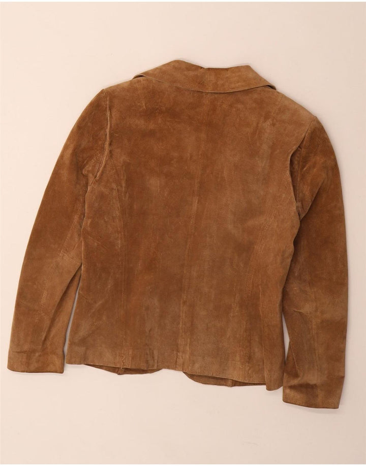 Cortefiel Womens 5 Button Suede Blazer Jacket UK 14 Medium Brown Leather
