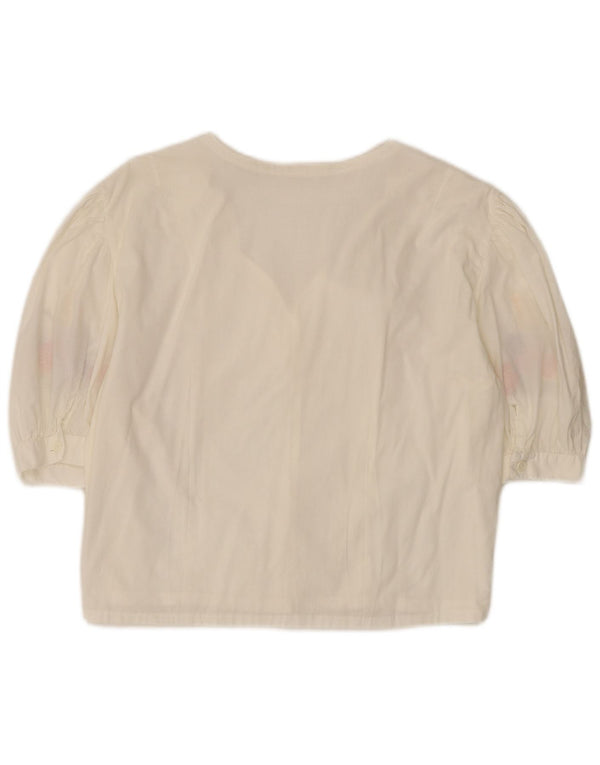 Vintage γυναικεία κοντομάνικη μπλούζα UK 14 Large White Floral