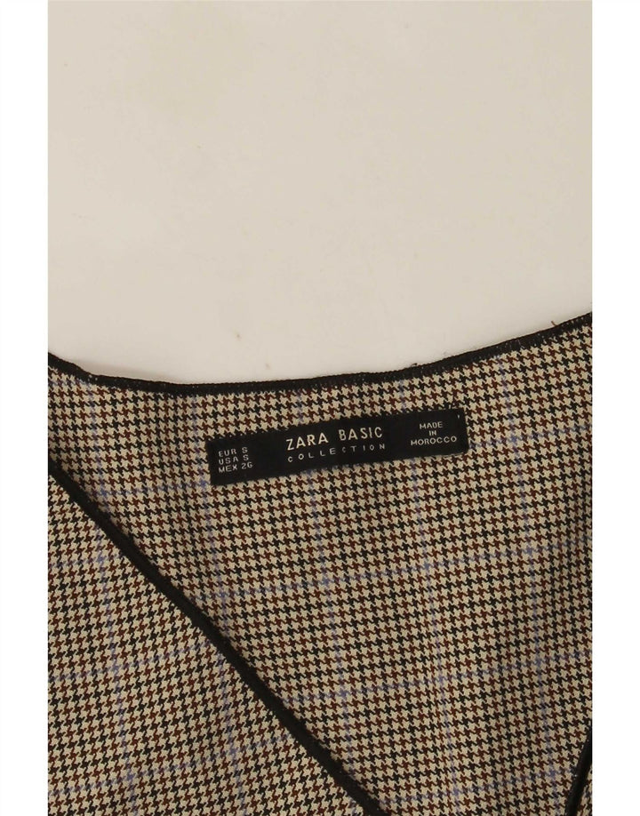 Zara Γυναικεία μακρυμάνικη μπλούζα τοπ UK 10 Small Grey Houndstooth