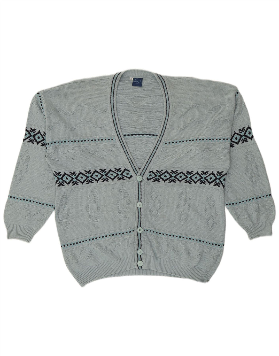 Ανδρικό πουλόβερ με ζακέτα Mr. Forrest XL Blue Geometric Cotton