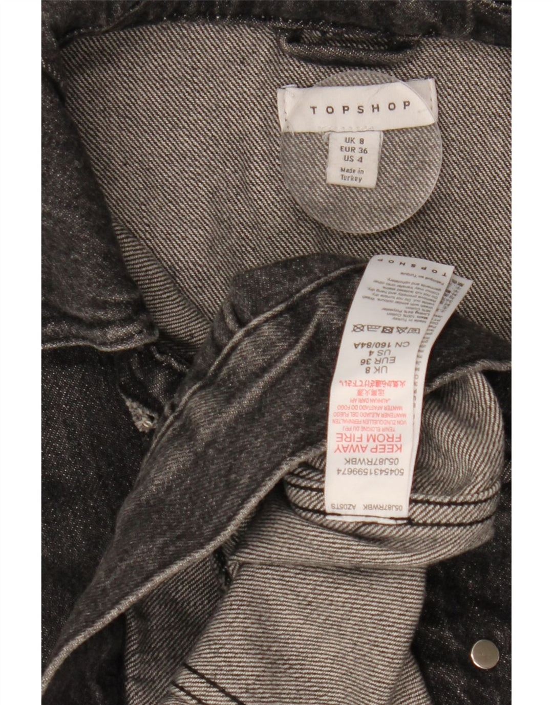TOPSHOP Γυναικείο Τζιν Μπουφάν UK 8 Small μαύρο βαμβακερό