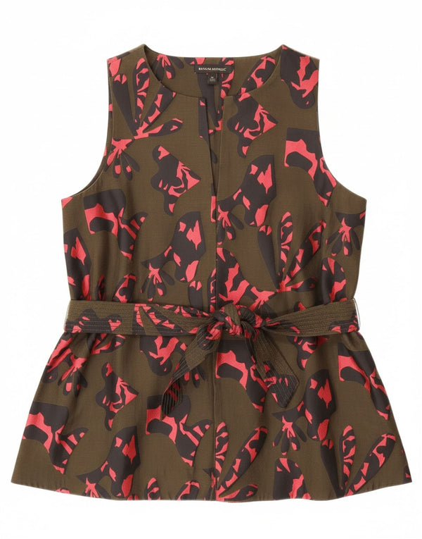 BANANA REPUBLIC Γυναικεία Abstract Pattern Μπλούζα Top UK 14 Medium Khaki