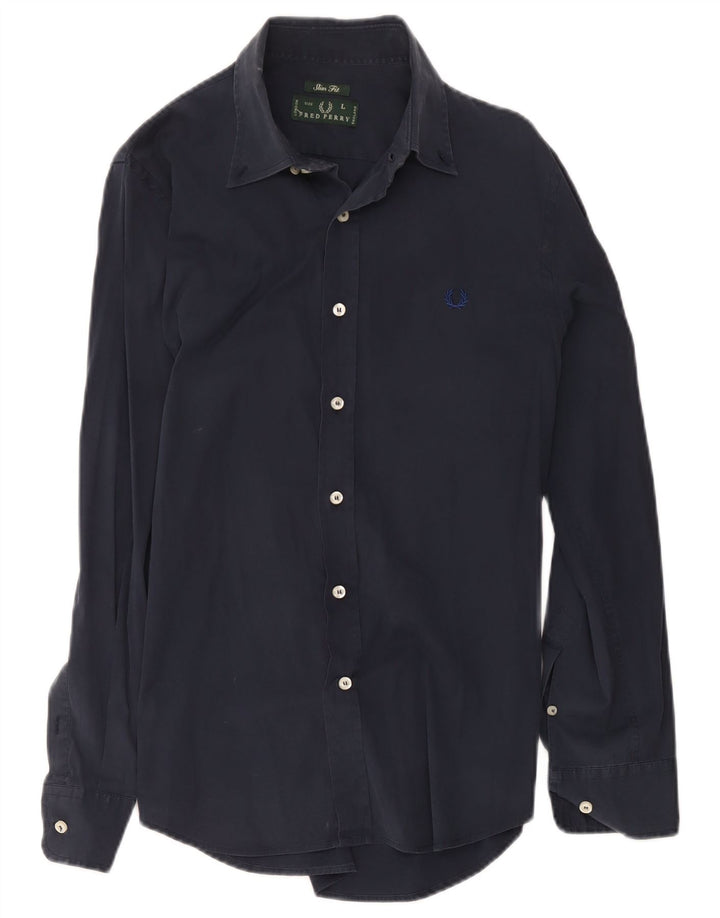 Fred Perry Ανδρικό πουκάμισο Slim Fit μεγάλο μπλε ναυτικό βαμβακερό