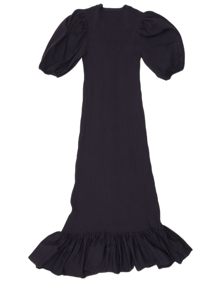 Zara Γυναικείο Maxi Φόρεμα UK 12 Medium Navy Blue Polyamide