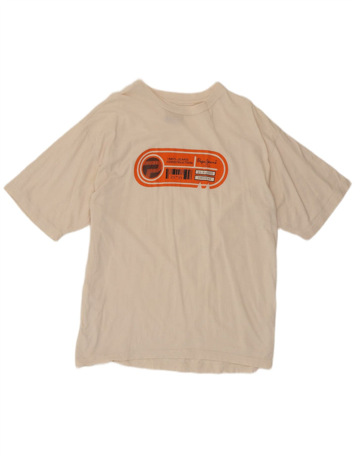 Ανδρικό γραφικό T-Shirt PEPE Jeans Top Βαμβακερό μεσαίο σε λευκό χρώμα