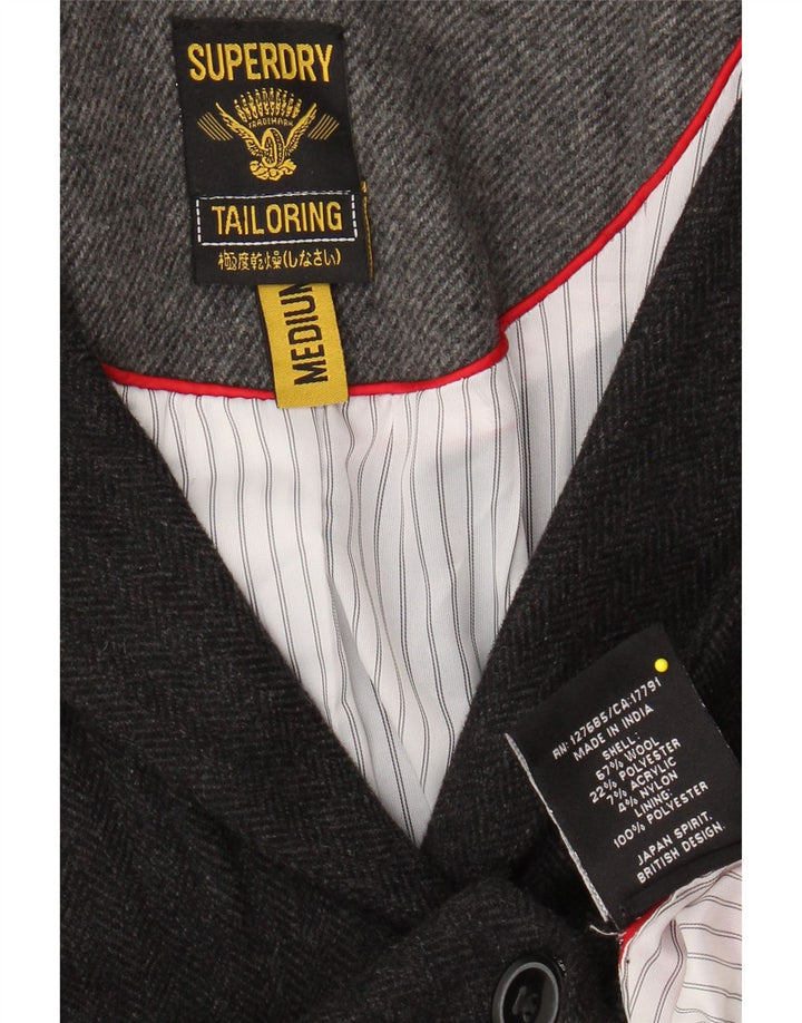 SUPERDRY Γυναικείο σακάκι blazer UK 12 μεσαίο γκρι μαλλί από ψαροκόκκαλο