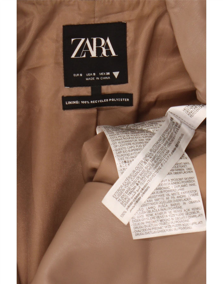 Zara Γυναικείο μπουφάν blazer από συνθετικό δέρμα με 2 κουμπιά UK 10 μικρό μπεζ πολυεστέρα