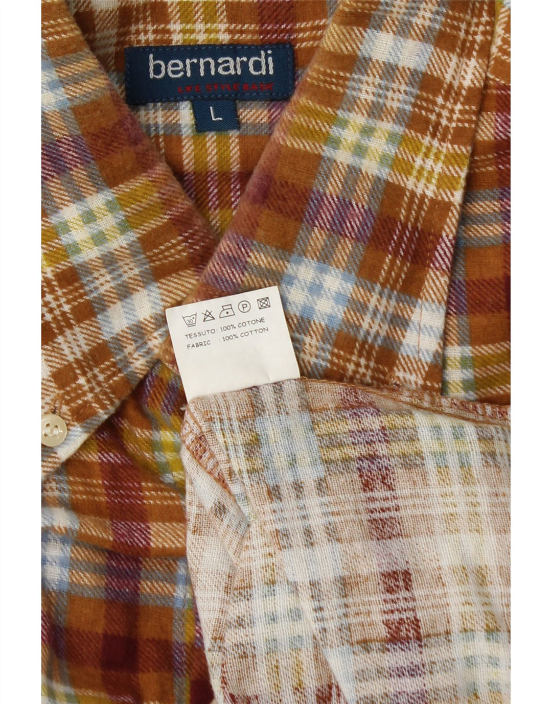 BERNARDI Mens Flannel Shirt Large Brown Check Cotton Vintage Bernardi and Second-Hand Bernardi from Messina Hembry 