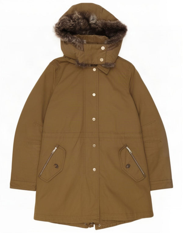 Massimo Dutti Womens Hooded Parka Jacket UK 14 Medium Green Cotton