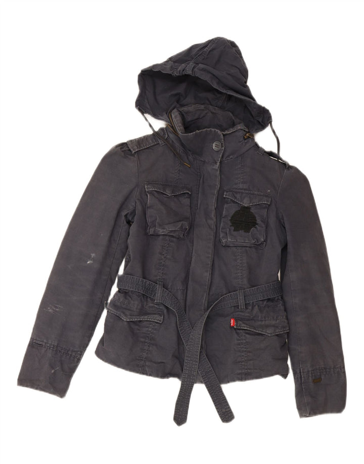 Levi's Womens Hooded Utility Jacket UK 14 Medium Navy Blue Cotton