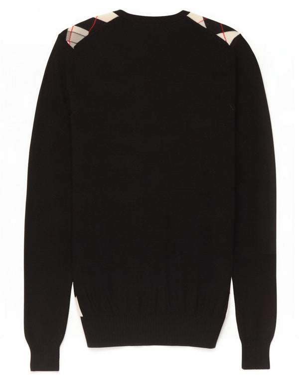 Lacoste Womens V-Neck Jumper Sweater Size 40 Medium Black Argyle/Diamond