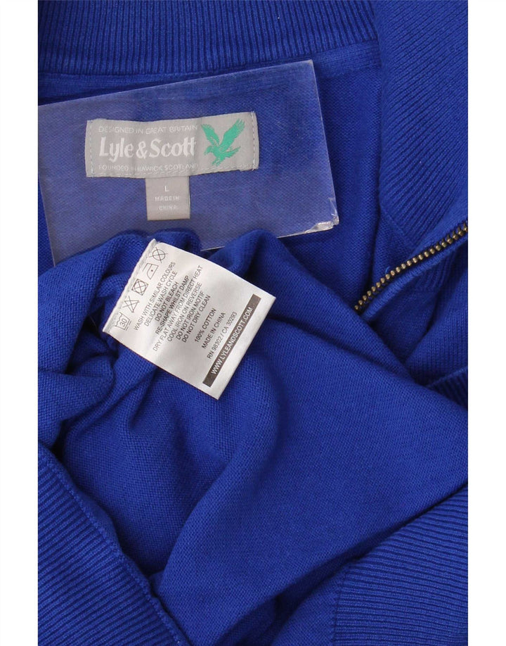 Ανδρικό πουλόβερ με φερμουάρ Lyle & Scott, μεγάλο μπλε βαμβακερό