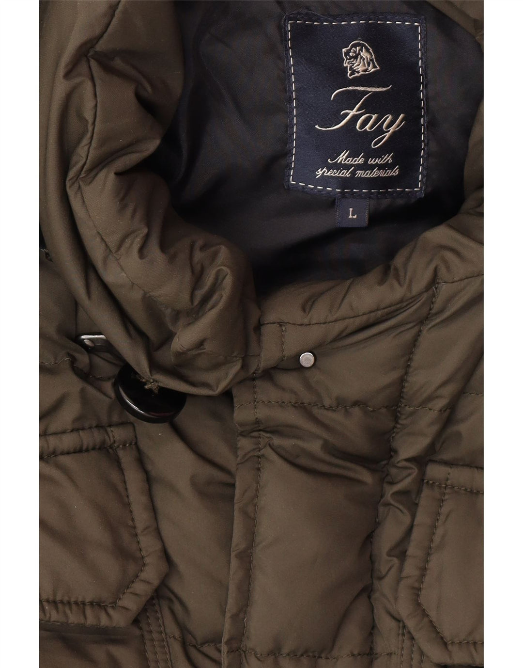 Fay Mens Hooded Jacket UK 40 Large Khaki Polyamide