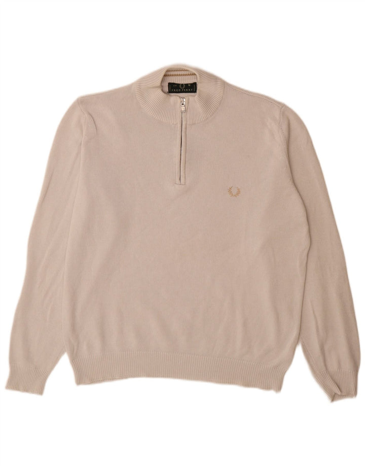 Fred Perry Ανδρικό πουλόβερ με φερμουάρ, μεσαίο βαμβακερό μπεζ