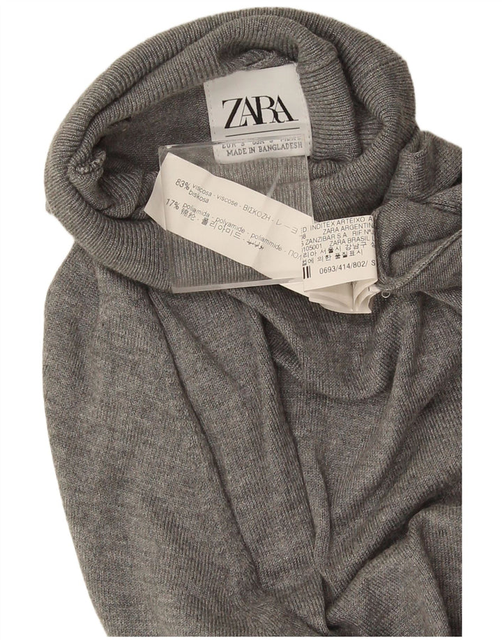 Zara γυναικείο πουλόβερ με ρολό λαιμόκοψη UK 10 Small Grey Viscose