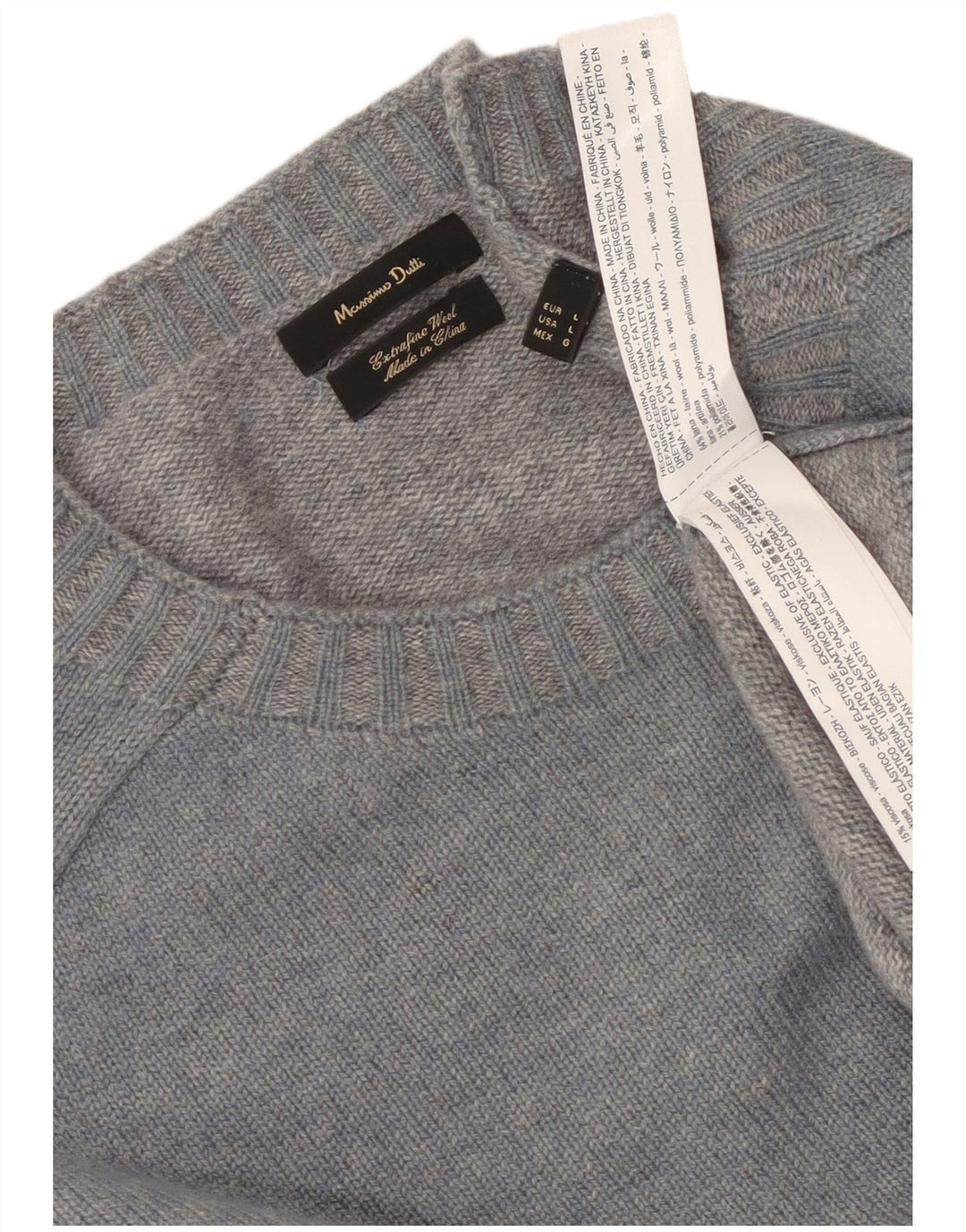 Massimo Dutti Ανδρικό πουλόβερ με λαιμόκοψη, μεγάλο μπλε μαλλί