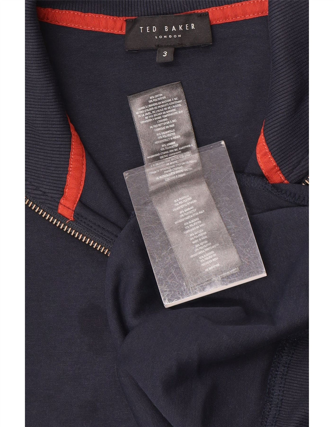 Ανδρικό φούτερ με φερμουάρ Ted Baker, Jumper Μέγεθος 3, Βαμβακερό μπλε ναυτικό