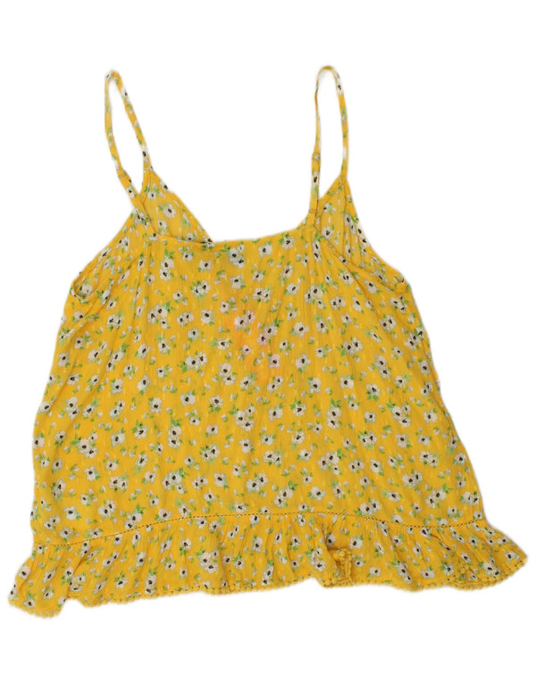 SUPERDRY Womens Cami Top UK 14 Medium Yellow Floral Viscose